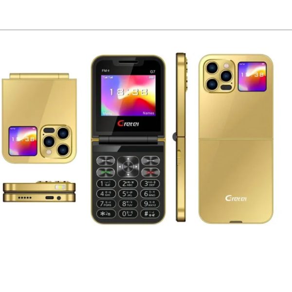 Gretel G7 Flip Folding Phone Dual Display Caseing ( Gold) - Image 3
